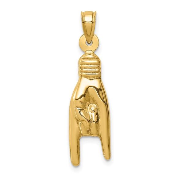 14k Yellow Gold 3D Hollow Rock On Sign Charm